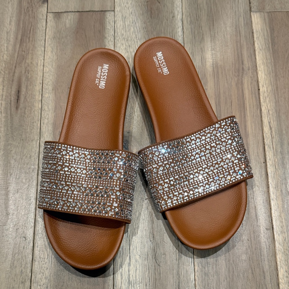 Mossimo Supply Co. Tan Slide Sandals with Crystal Embellished Straps 3 for $20